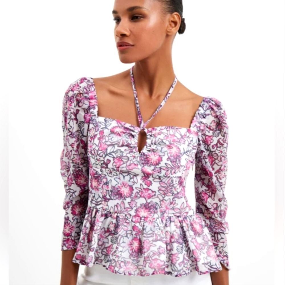 French Connection Summer White Floral Top NWT Size XS